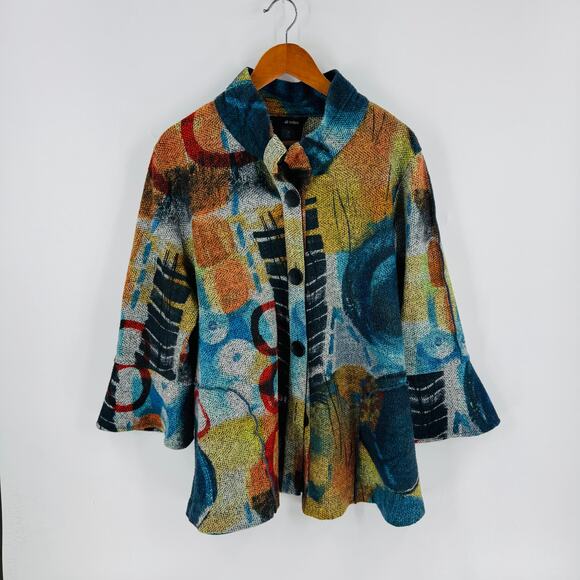 Ali Miles Abstract Print Button Front Bell Sleeve Jacket Boho Artsy Coat Size 2X - Picture 7 of 7